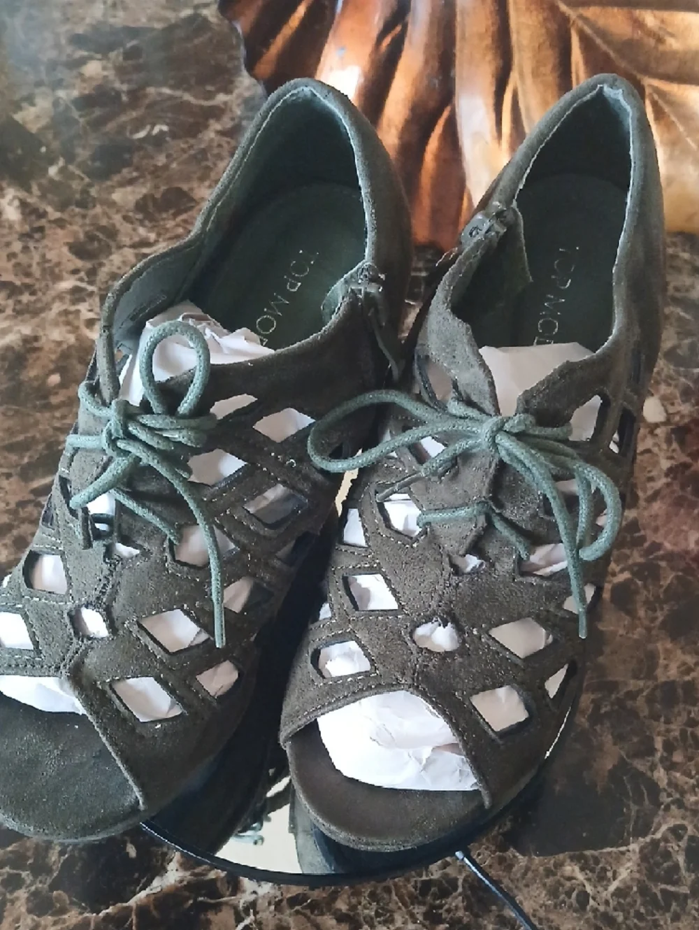 Women’s Olive Green Lace-Up Cutout Wedges